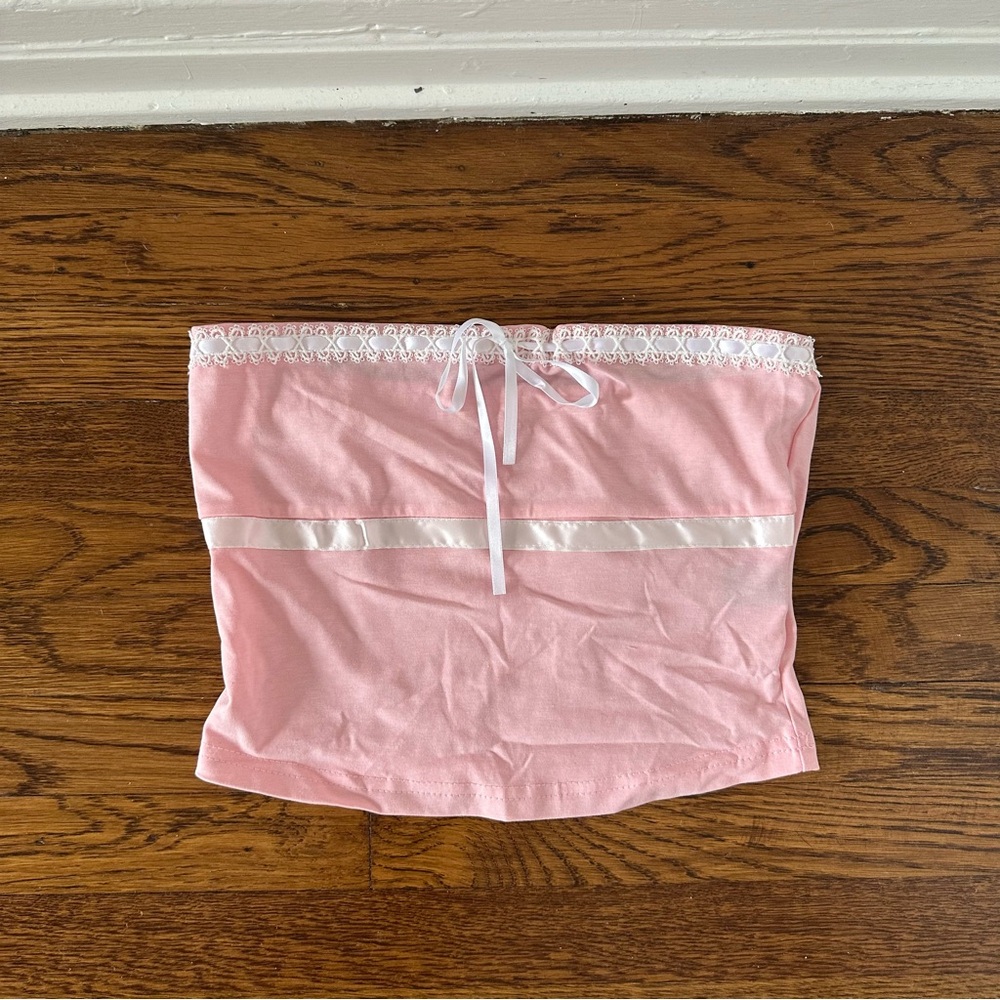 Shein Pink Crop Strapless Top